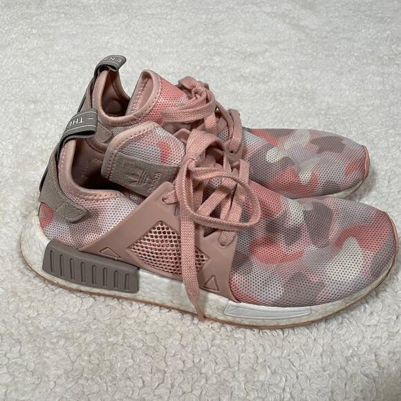 Adidas Womens NMD XR1 Duck Camo Sneakers in Pink and Gray Mesh Knit 9 - Picture 4 of 8